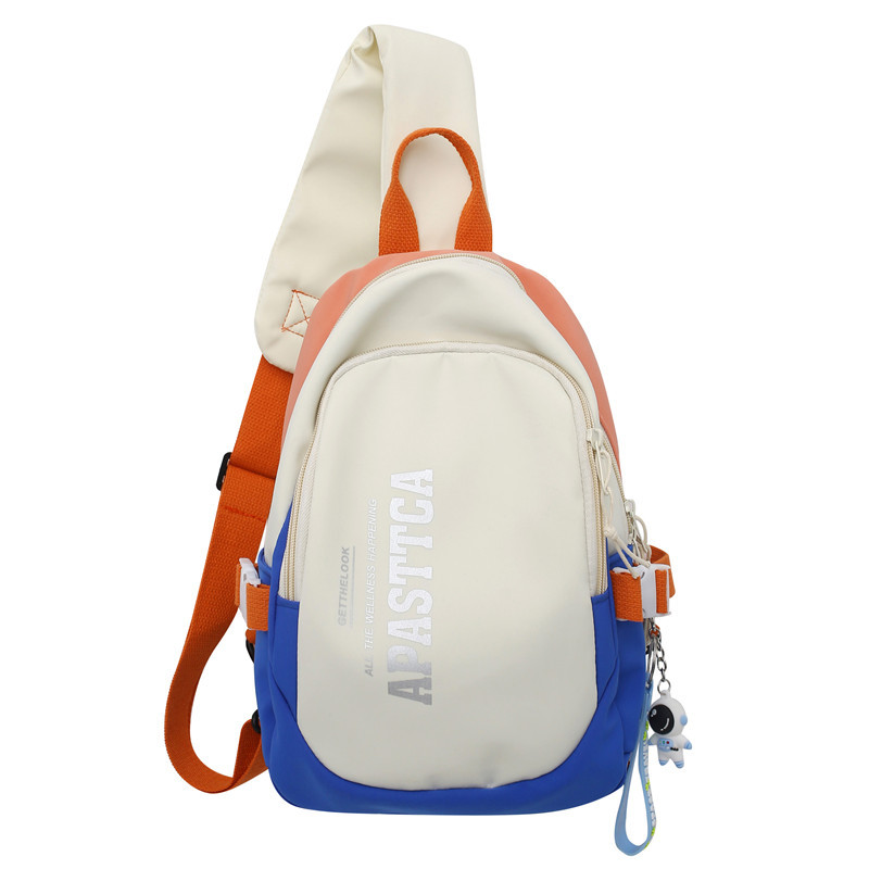Japanese color-blocking crossbody bag for female students, sports chest bag for women, large-capacity casual trendy brand canvas single-shoulder backpack for men Item Picture