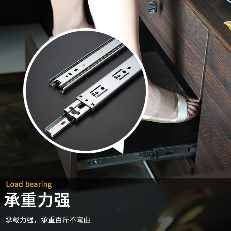 Stainless steel drawer slide rails, three-section guide rails, thickened silent slide rails, 45mm wide three-fold steel ball slide rails, drawer rails details Picture