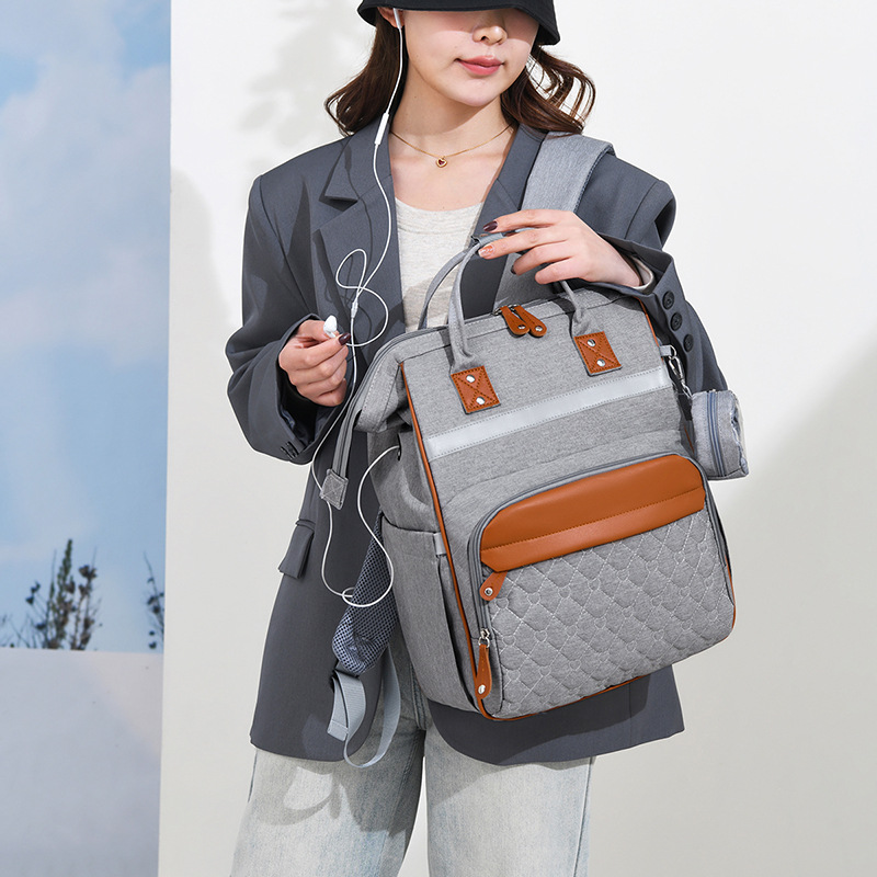 Fashionable backpacks, casual backpacks, large-capacity mommy bags, baby bags that can be hung on strollers when taking kids out details Picture