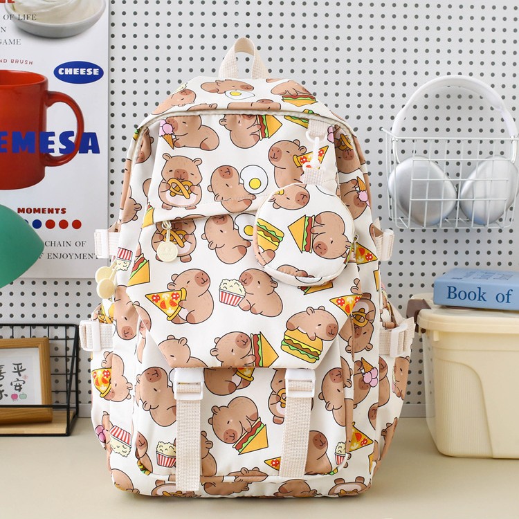 Cartoon-printed Capibara primary school backpack for girls, cute graffiti capybara, large capacity, lightweight high school backpack Specification drawing