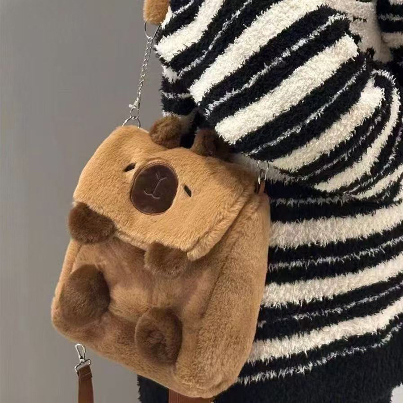 Super cute ins-style small backpack, cartoon hand-held plush toy bag, girls' shoulder bag, hand-held doll doll backpack details Picture