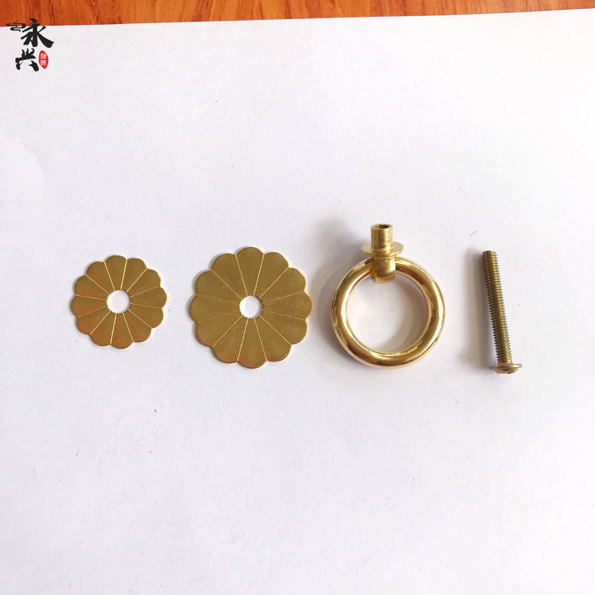 Chinese-style brass pull ring country-style cabinet door, simple drawer, single-hole handle, medicine cabinet bucket, pull handle, copper cabinet handle Item Picture