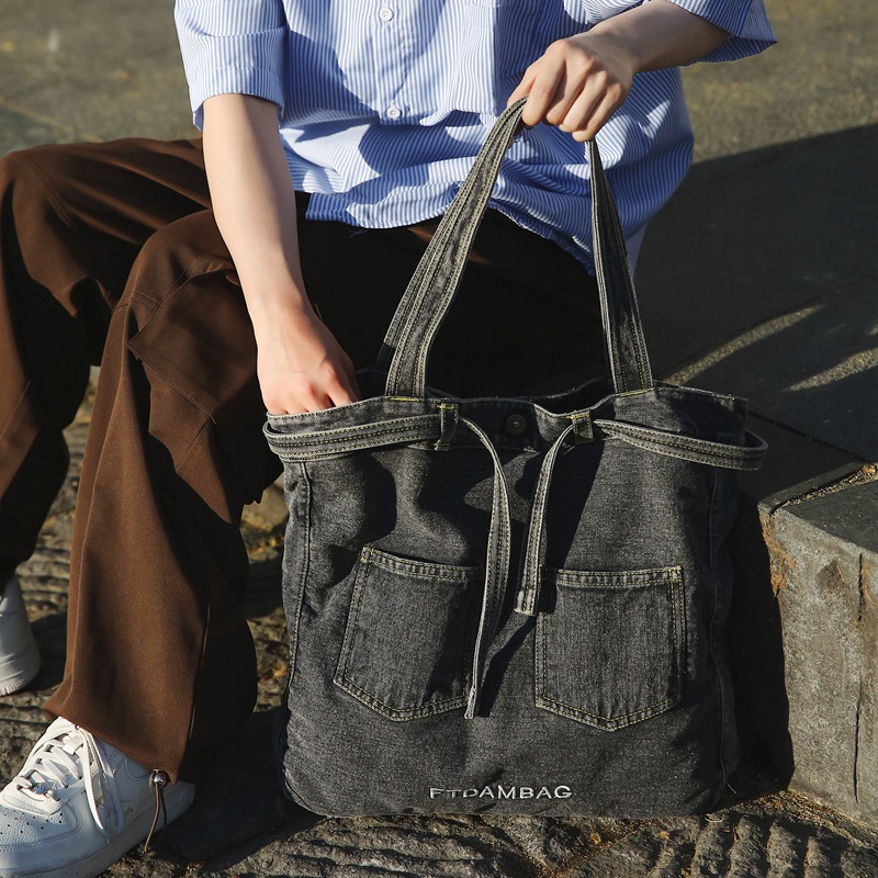 Retro washed denim canvas bag, 2024 new large-capacity commuter tote bag, fashionable and casual single-shoulder handbag details Picture