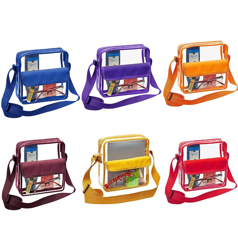 Amazon colorful transparent pvc single-shoulder crossbody bag, travel storage bag, portable bag cover bag, large-capacity sports bag full figure