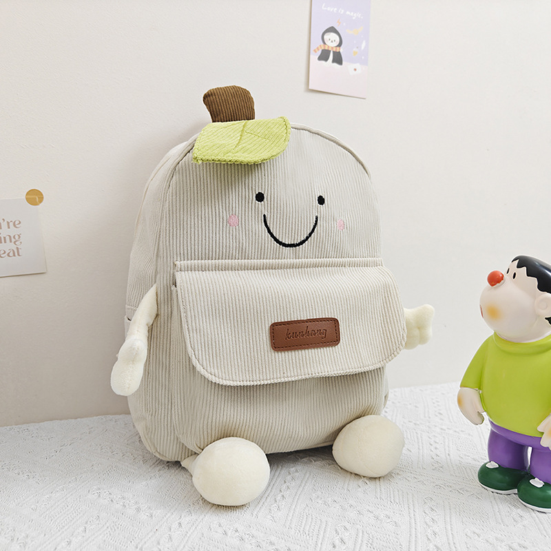 A niche cartoon corduroy backpack, a small schoolbag for female college students, a new Korean version of the ins large-capacity backpack for high school students details Picture