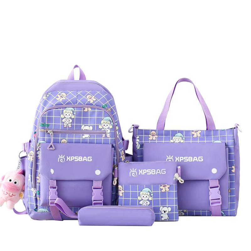 Four-piece schoolbag set, cute cartoon for girls, primary school backpack, durable, large capacity, ins, high appearance level, junior high school backpack Item Picture