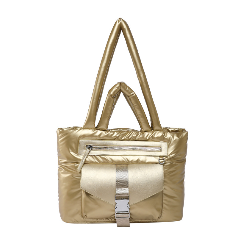 2025 New cotton-padded jacket bag, women's simple checkered space cotton handbag, niche, lightweight and casual single-shoulder crossbody bag Item Picture