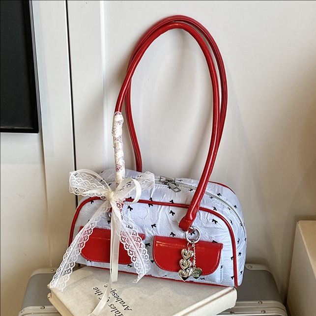 2025 New Korean-style handbag, large capacity bowling bag, versatile and patchwork single-shoulder bag, fashionable underarm bag, women's bag full figure