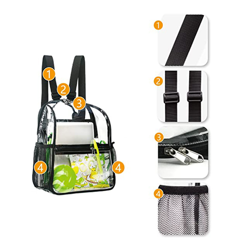 Cross-border transparent PVC transparent mesh pocket small backpack, outdoor travel sports storage bag, arc-shaped mini handbag Application Scenario