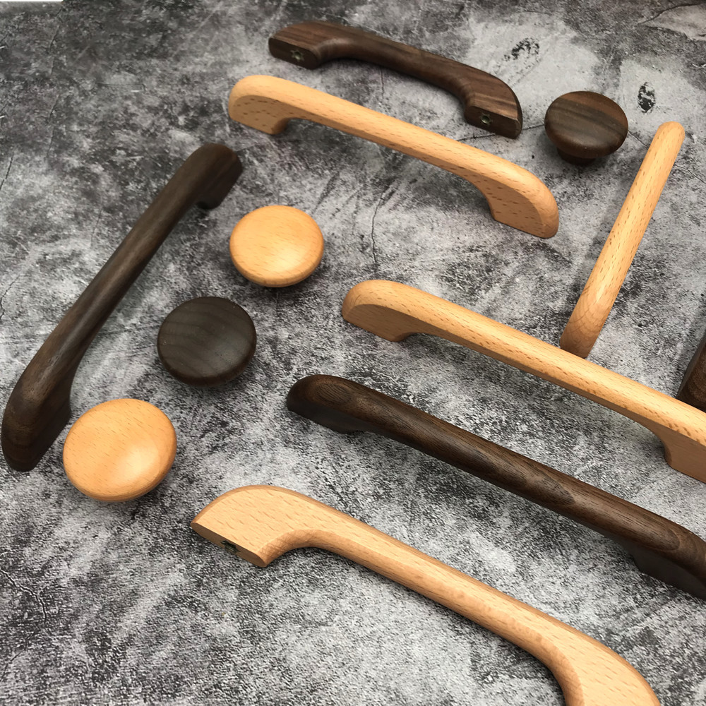 Solid wood wardrobe handles, Nordic modern and simple cabinet doors, cabinet doors, wooden handles, small solid wood drawers, push-pull details Picture