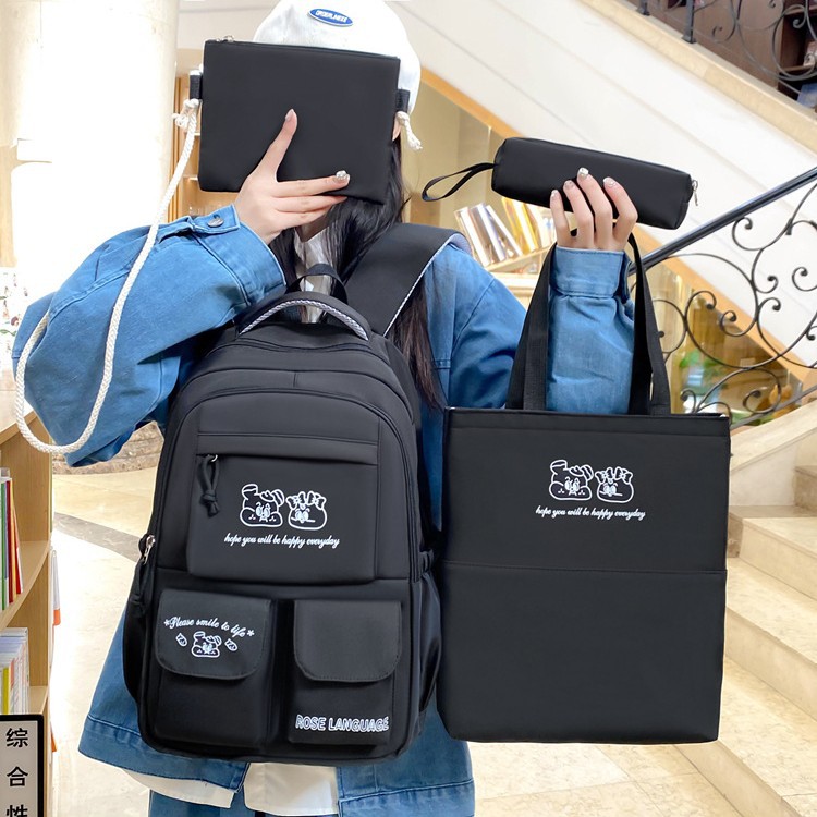 Wholesale of new cross-border student schoolbags for women, large-capacity multi-functional backpacks with contrasting colors and fashionable multi-piece sets Specification drawing