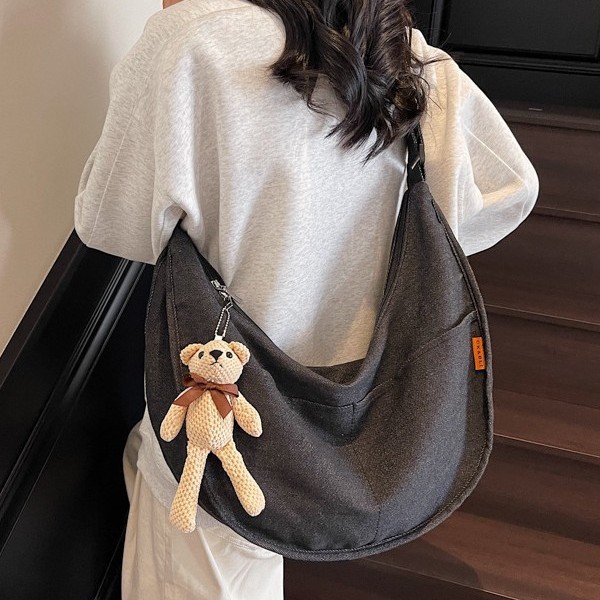 New cute plush bear shoulder bag, cartoon girl tote bag, large-capacity dumpling bag, denim crossbody bag Specification drawing