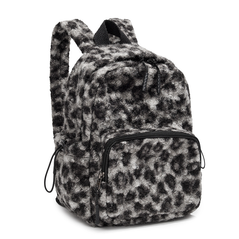 Leopard print backpack for women, 2024 New style, trendy, large-capacity, lightweight travel bag, daily commuting, plush lady's small backpack Item Picture