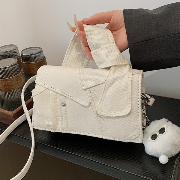 Cross-border casual denim women's bag, patchwork fabric, women's crossbody bag, chic small bag, new small square bag, mobile phone bag details Picture