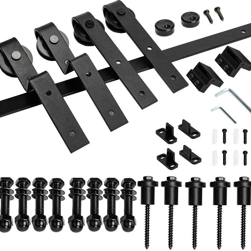 Simple single-track overlapping type barn door hanging rail, sliding door pulley track hanging rail, complete set of hardware accessories Item Picture