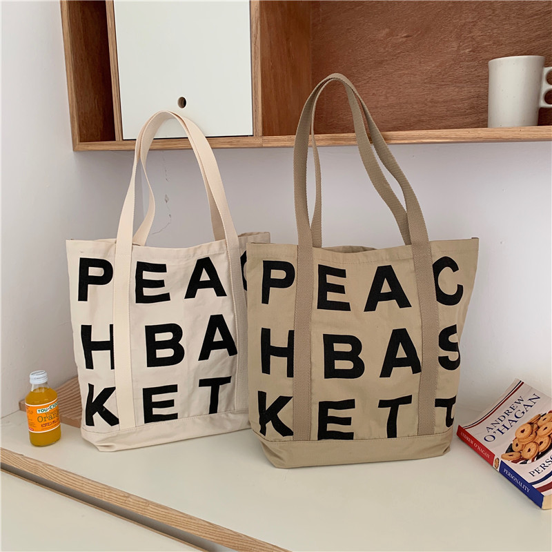 【 In Stock 】1941 letter canvas bag, ins laid-back style single-shoulder cloth bag, women's Korean style large capacity tote bag full figure