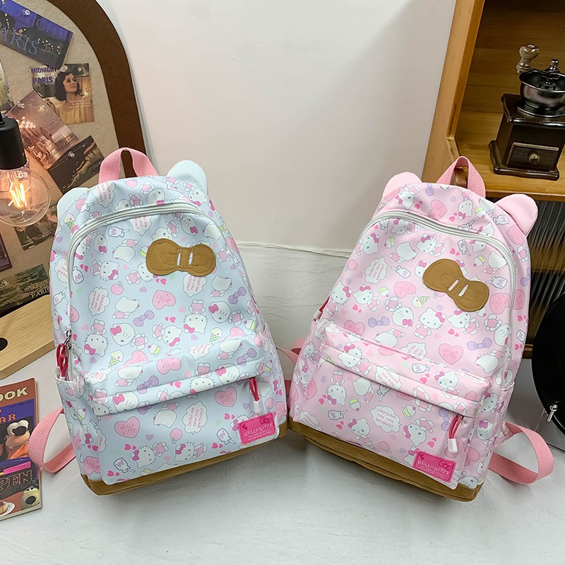 High appearance level Japanese-style campus backpack, sweet schoolbag, cute and trendy bow ears, current large-capacity backpack full figure