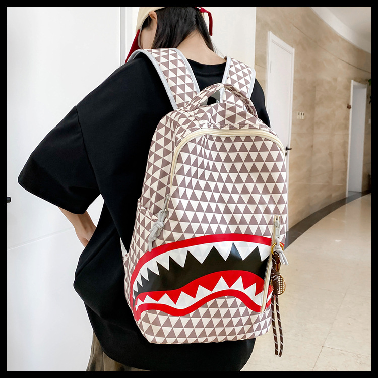 Men's niche fashion checkered shark bags, backpacks, student schoolbags, large-capacity street backpacks, travel bags wholesale details Picture
