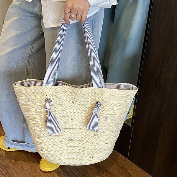 2025 New large-capacity hand-woven tote bag, women's casual and versatile single-shoulder bag, beach vacation bag Specification drawing