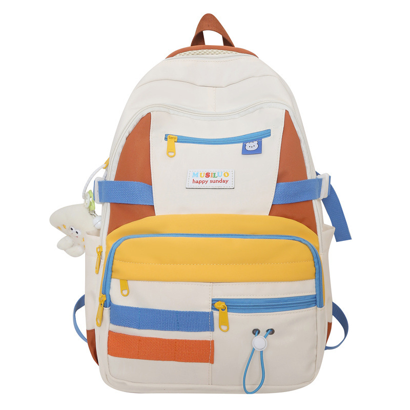 Funny and mischievous girl backpack, American retro high school bag, Harajuku style junior high school student color-blocking campus backpack Item Picture
