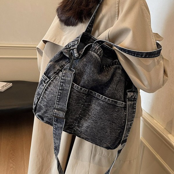 Denim single-shoulder bag, women's large-capacity shopping bag, tote bag, Korean casual handbag, portable crossbody bag details Picture