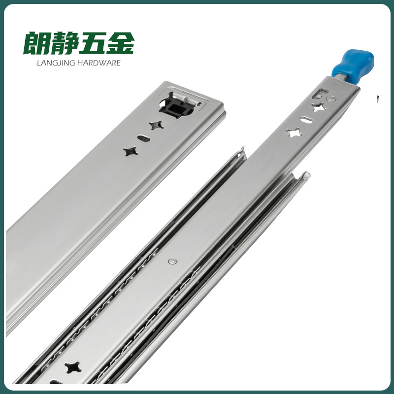 53-width single-sided lockable three-section industrial load-bearing drawer slide rail, ATM financial equipment heavy-duty guide rail, self-locking track details Picture