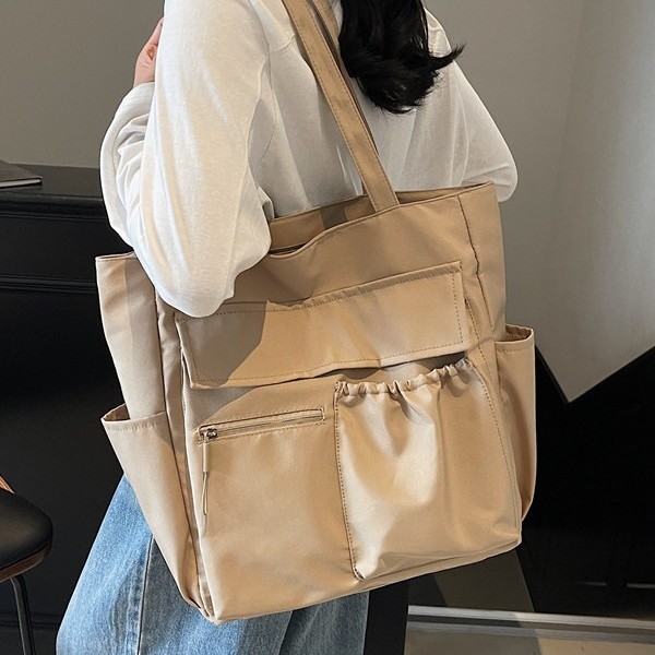 Casual large-capacity bag for women, 2025 summer, simple single-shoulder bag, canvas tote bag, college student commuting bag for classes Specification drawing