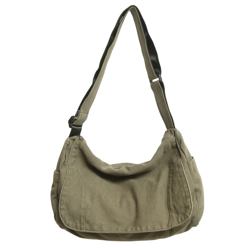 Japanese-style washed canvas bag, laid-back female messenger bag, casual crossbody bag, artistic class bag, large-capacity single-shoulder bag Item Picture