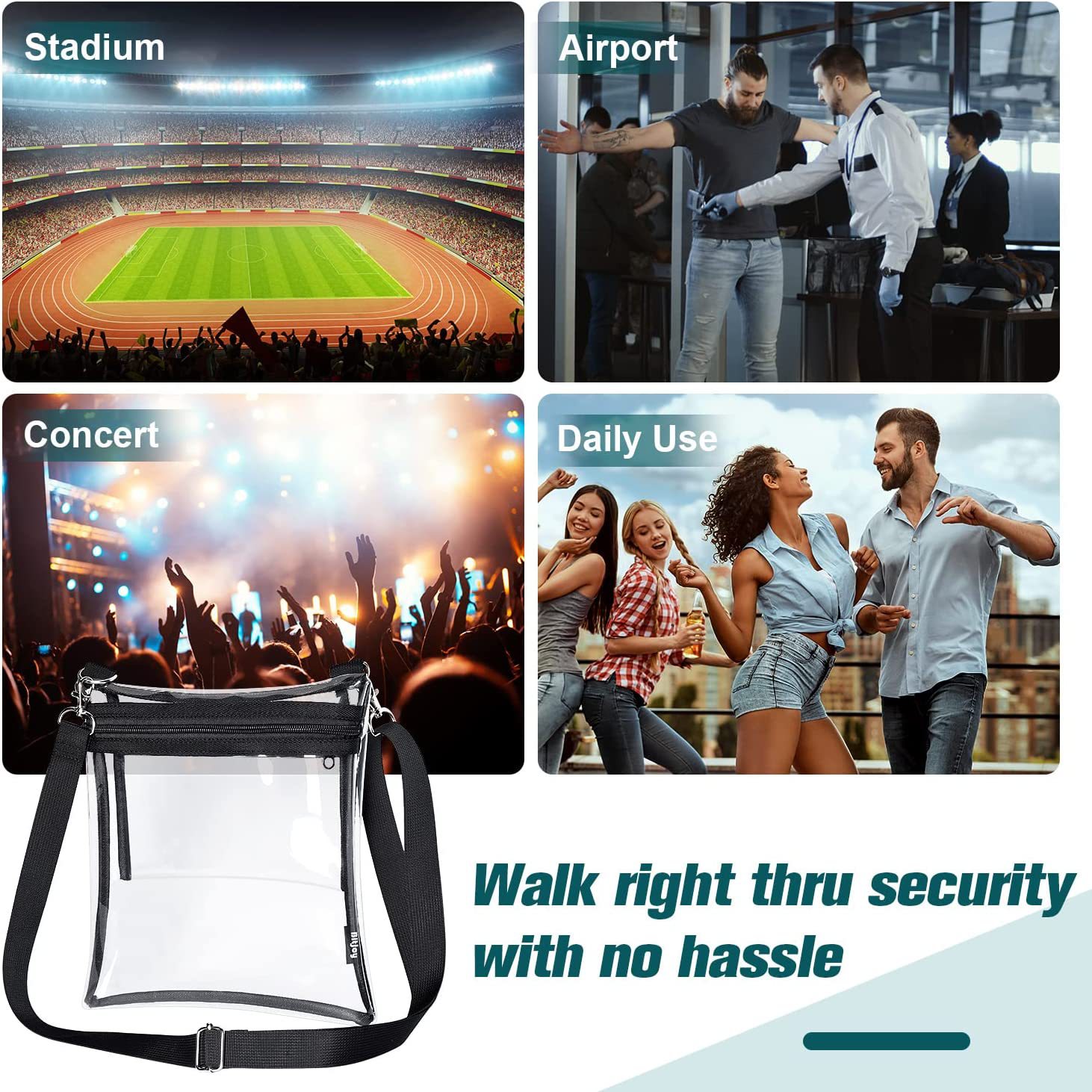 Cross-border transparent PVC messenger bag, handbag, single-shoulder crossbody bag and storage bag are suitable for concerts and sports events details Picture