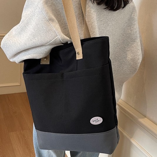 Fashionable and casual large-capacity handbag 2025 Spring new style trendy patchwork single-shoulder bag commuting simple tote bag Specification drawing