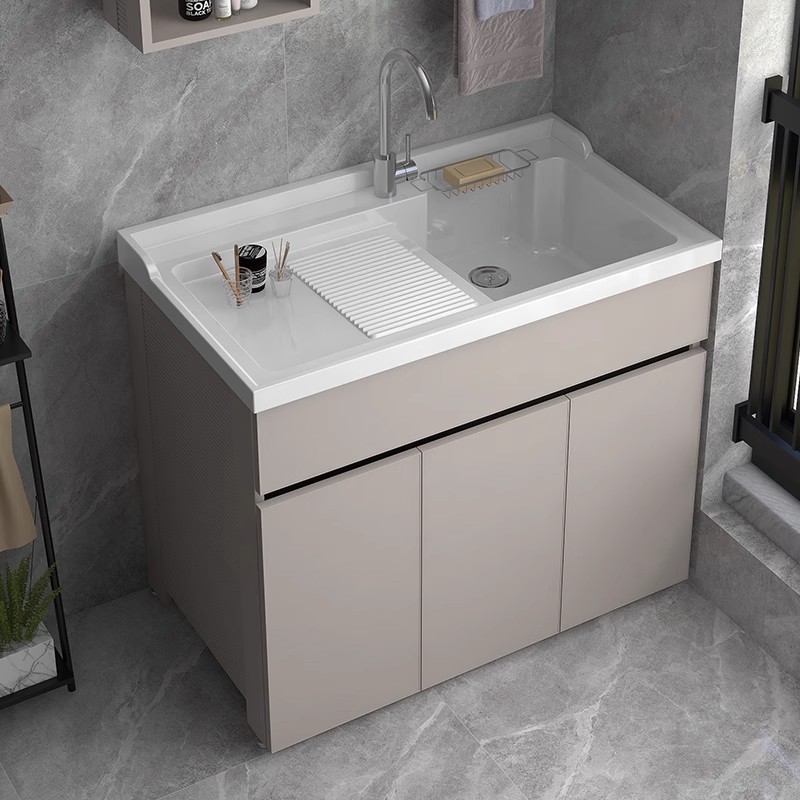 Honeycomb aluminum balcony washing cabinet, combined washing pool, household washing table face, hand basin, washing trough integrated cabinet with washboard details Picture