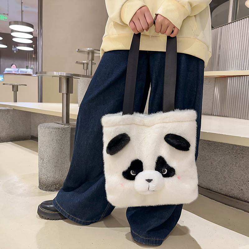 In the autumn and winter of 2024, there is a cute and furry panda, a single-shoulder crossbody bag, a girl's outing backpack, and a cartoon girl's after-school bag details Picture