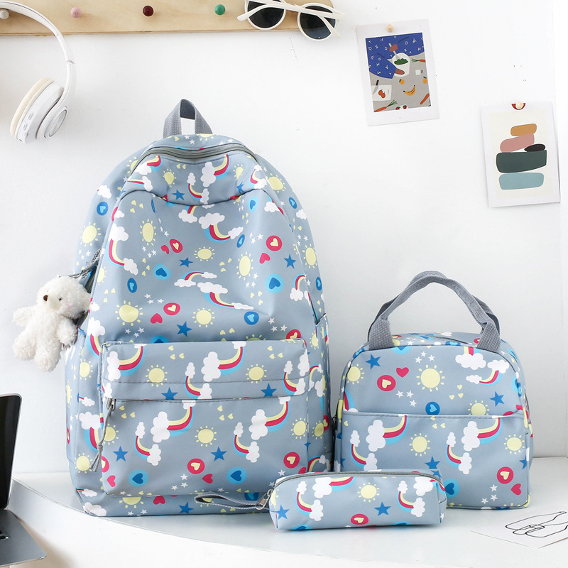Three-piece set of foreign trade backpack for female students, Korean style simple and casual backpack, large-capacity schoolbag for primary and secondary school students Application Scenario