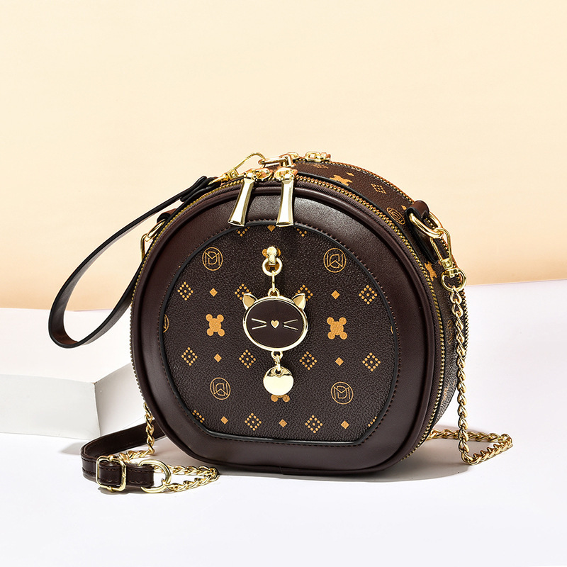 Round bag for women 2022 New style, trendy and simple single-shoulder crossbody bag, textured chain bag, small round bag, printed red envelope Specification drawing