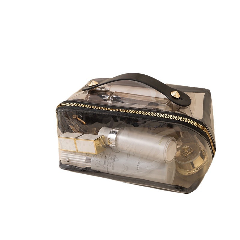 Waterproof PVC hand-held makeup bag, multi-functional large-capacity shell makeup bag, high appearance level portable washbasin storage bag Item Picture