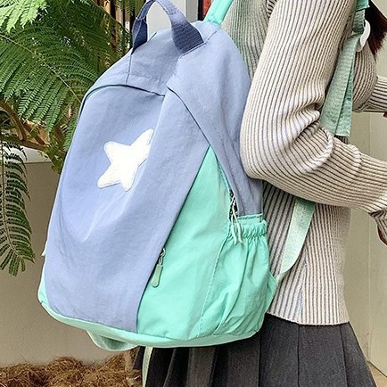 Large-capacity backpack, lightweight and versatile, casual color-blocking backpack, fresh and cute star-shaped backpack, student backpack details Picture