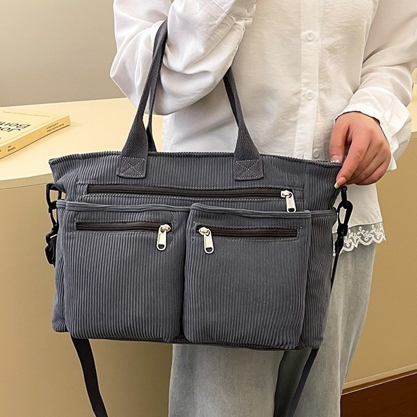Large-capacity fashionable corduroy single-shoulder bag for women, Spring 2025 new style simple single-shoulder bag, versatile commuting crossbody bag Specification drawing