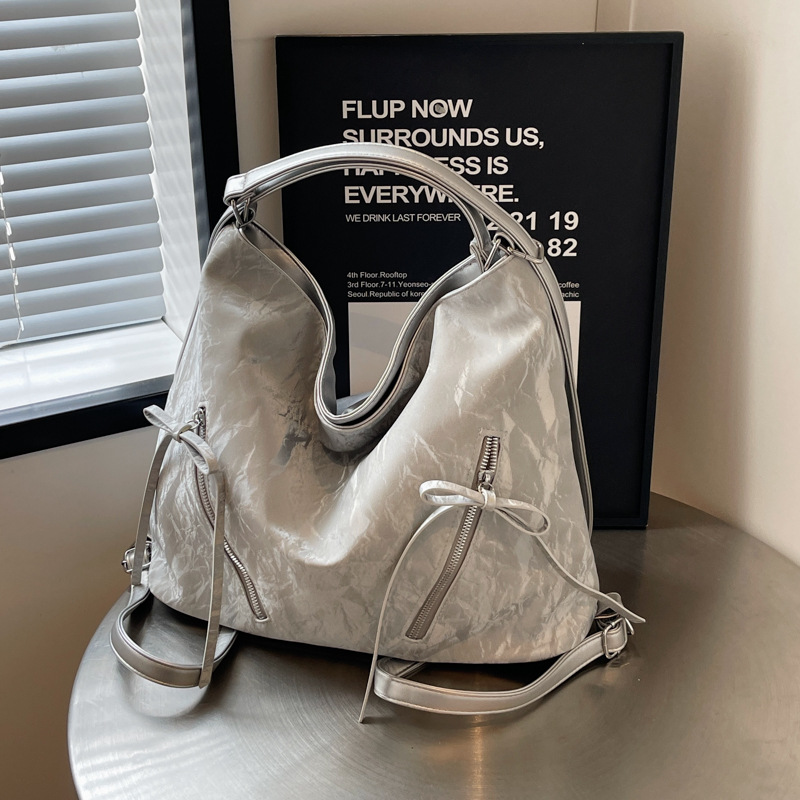Fashionable ladies' bag, large-capacity tote bag, 2024 new pleated single-shoulder and double-shoulder dual-purpose bag, commuting crossbody backpack details Picture