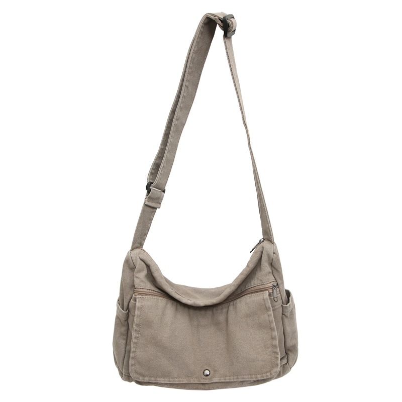 Japanese-style washed canvas bag, laid-back style, drape crossbody bag, women's artistic class bag, messenger bag, casual single-shoulder bag, men Item Picture