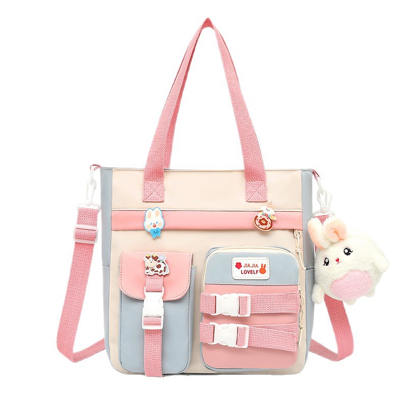 ins windsail cloth bag, women's crossbody bag, large capacity, primary school students' hand-held book bag for class, tutorial book single-shoulder bag Item Picture