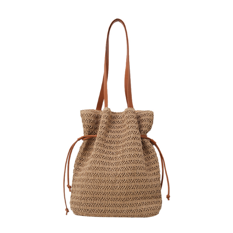 Large-capacity woven bucket bag for women, 2025 new style light luxury versatile single-shoulder bag, fashionable beach vacation bag Item Picture