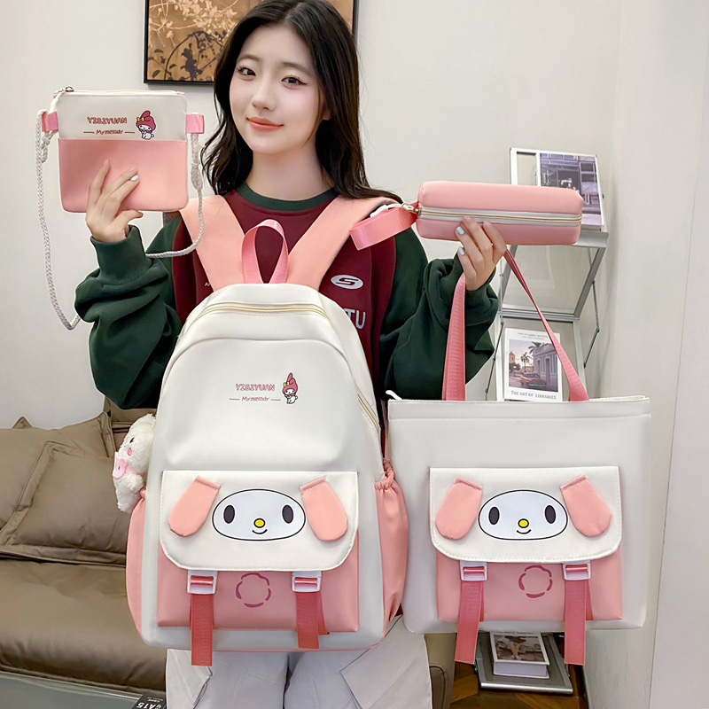 New cartoon and cute four-piece schoolbag set for primary school students, large-capacity backpack for middle school students, lightweight and casual backpack for girls details Picture