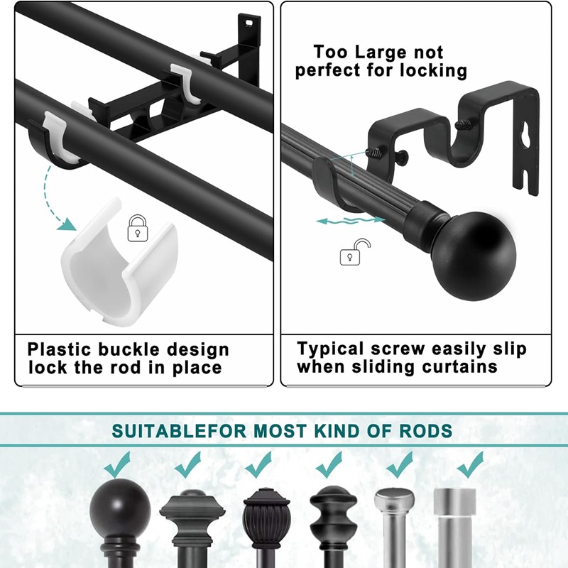 Two sets of black double-pole bracket curtain accessories Item Picture