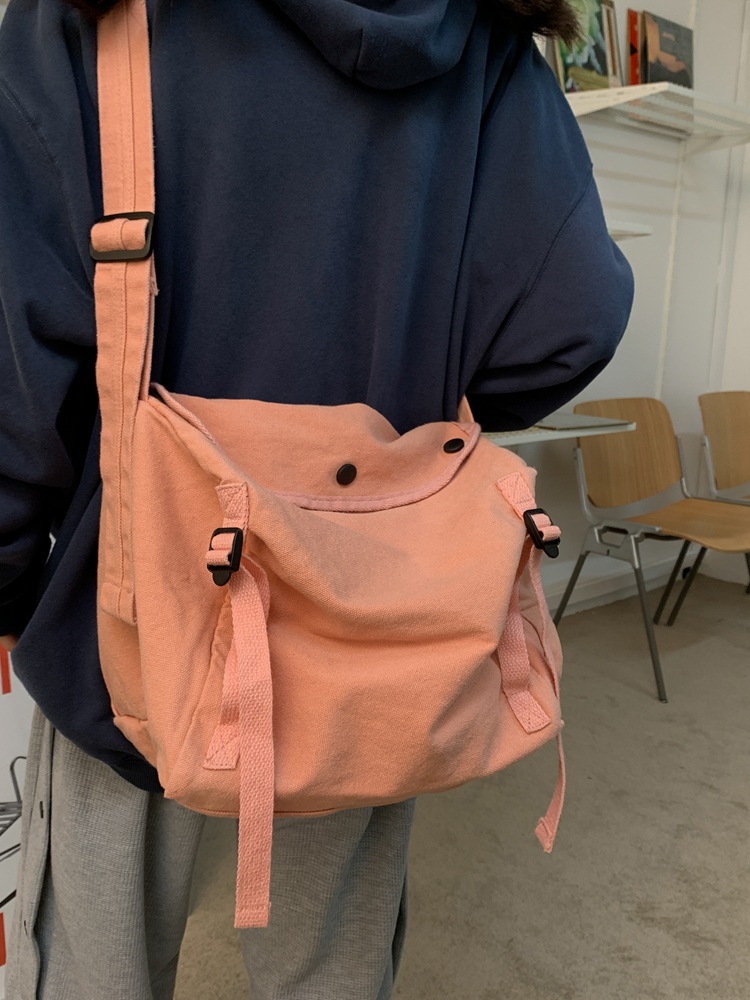 ins retro workwear feng shui wash canvas bag, large capacity crossbody bag canvas bag, Japanese-style student casual single-shoulder bag full figure