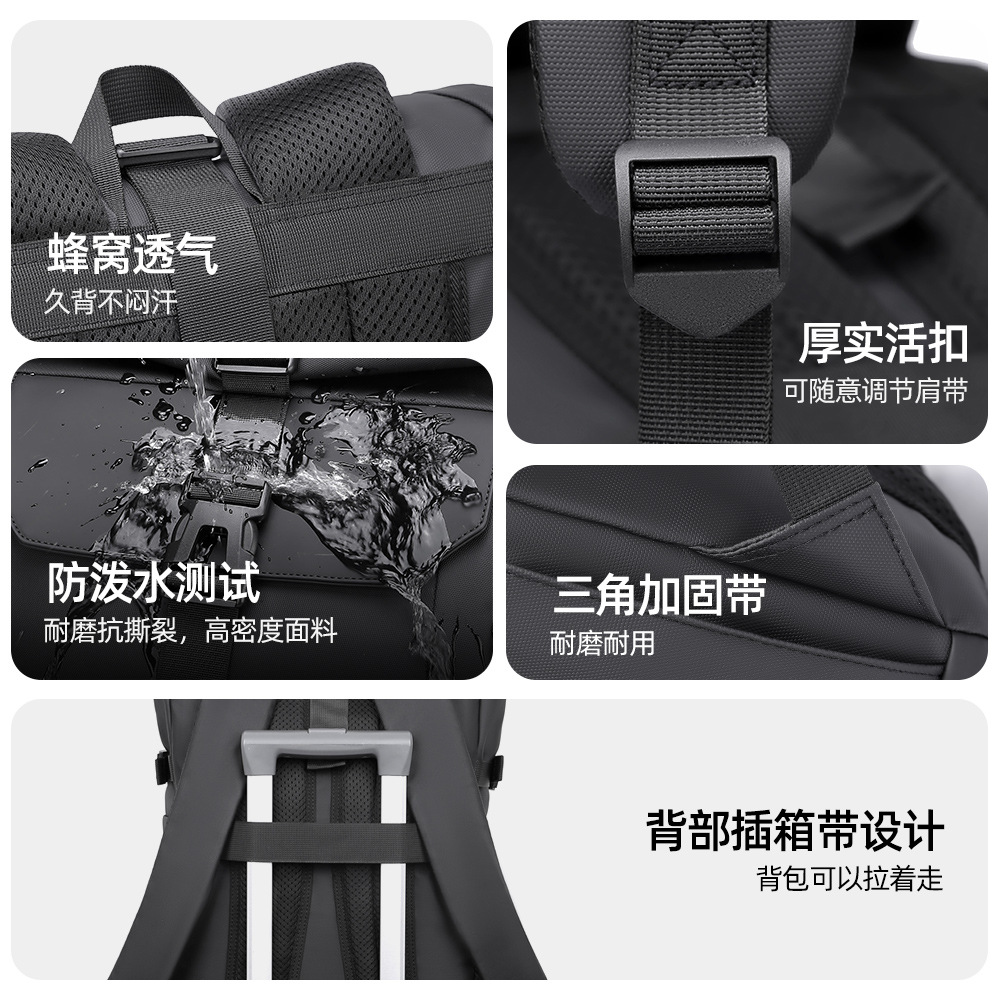Cross-border rolled-up casual backpack for men, large-capacity outdoor travel backpack with rolled-up top and cover, commuting to work computer bag details Picture