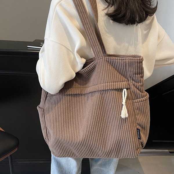 Retro Korean-style commuter bag for women, 2024 autumn/winter collection, corduroy tote bag, simple and versatile, high appearance level, single-shoulder bag Specification drawing