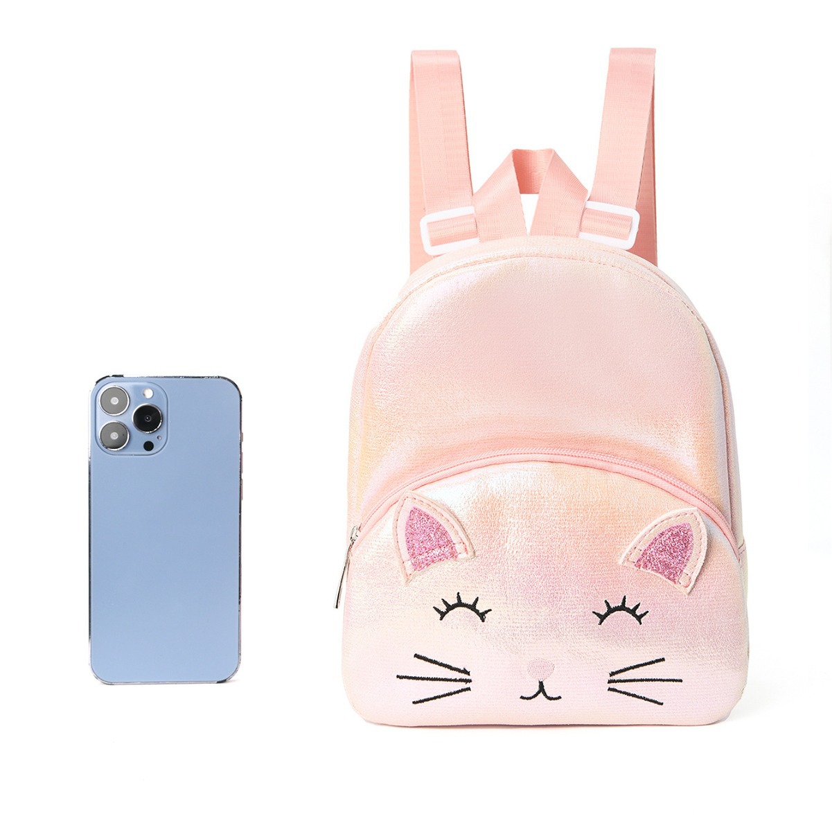 This cute cat-embroidered double pocket backpack for children and girls is a classic backpack suitable for little girls in kindergartens Specification drawing