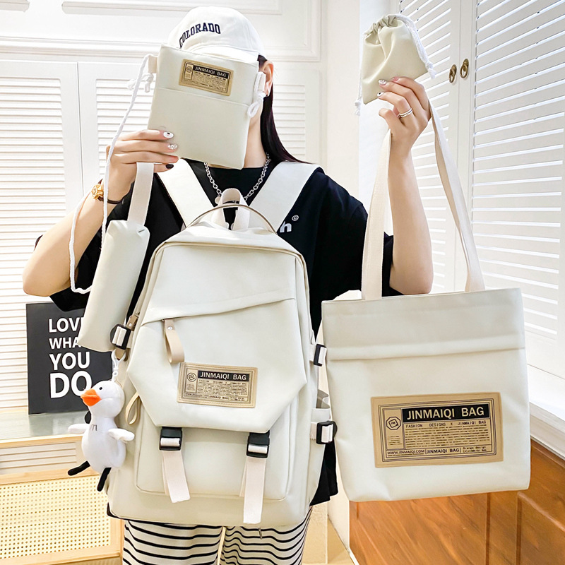 Wholesale of five-piece sets of fashionable, simple and large-capacity casual backpacks for boys, girls, junior high school, senior high school and college students Specification drawing
