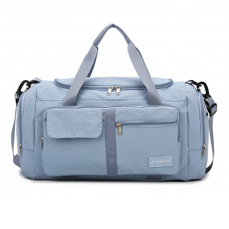 Large-capacity solid-color hand-held fitness bag, foldable independent shoe compartment travel bag, multi-functional crossbody double-back sports bag Item Picture