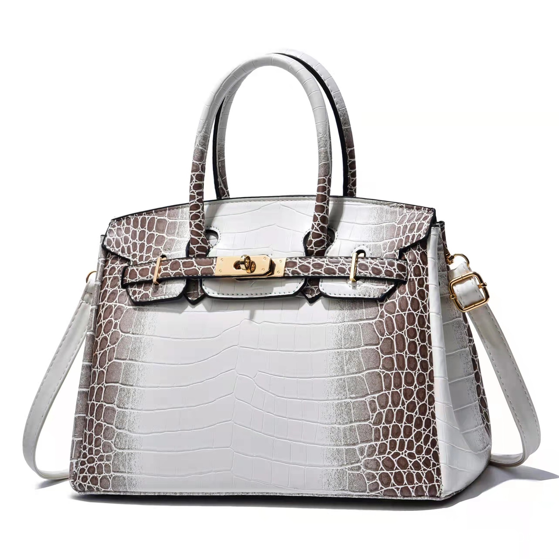 Crocodile pattern platinum bag Kelly Bag 2024 New style European and American foreign trade fashion middle-aged lady's hand-held shoulder crossbody bag full figure